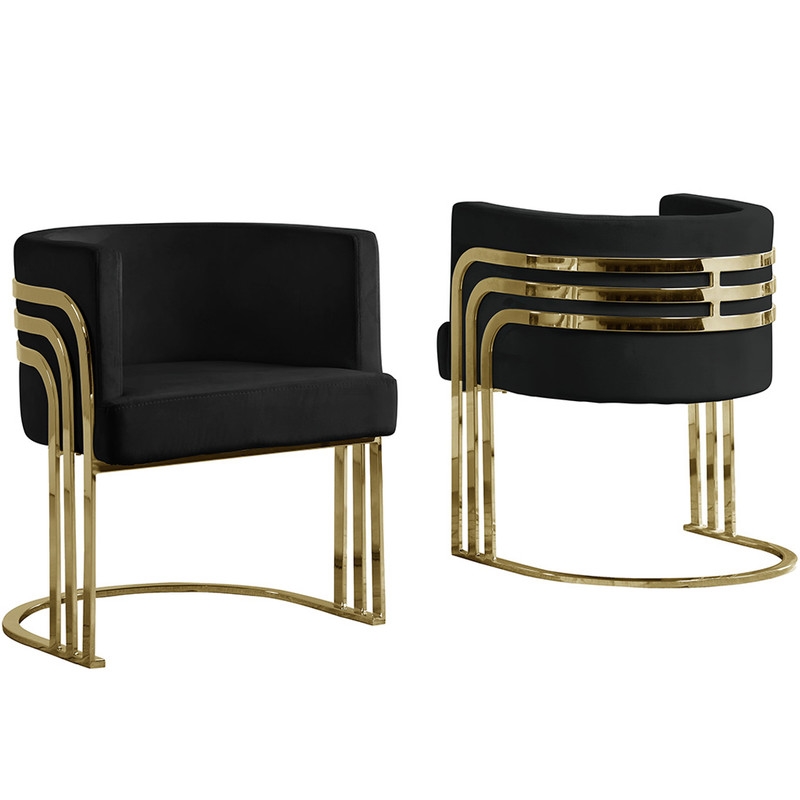 Upholstered Accent Barrel Chair with Gold Chrome U-Shaped Base (Set of 1)