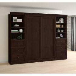 Bestar Novello Veneer Full Wall Bed with 2 Storage Units in Espresso