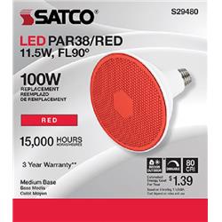 Picture of Satco S29480 11.5W Par38 90 deg Beam Angle Dimmable LED Bulb, Red