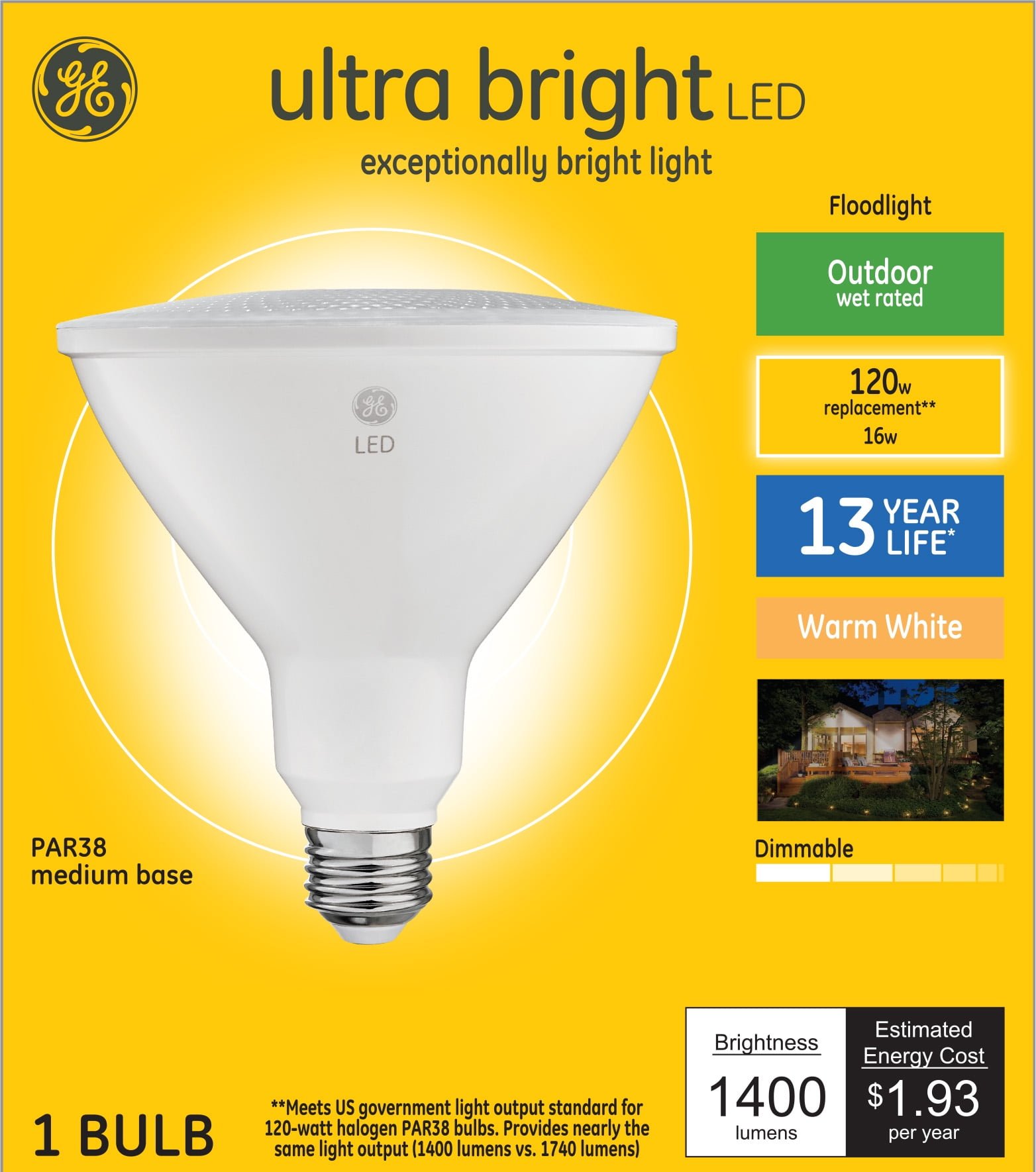 General Electric 93130019 16W LED Ultra Bright Par38 Light Blubs, Warm White - 120W Equivalent -  General Electric Corporation