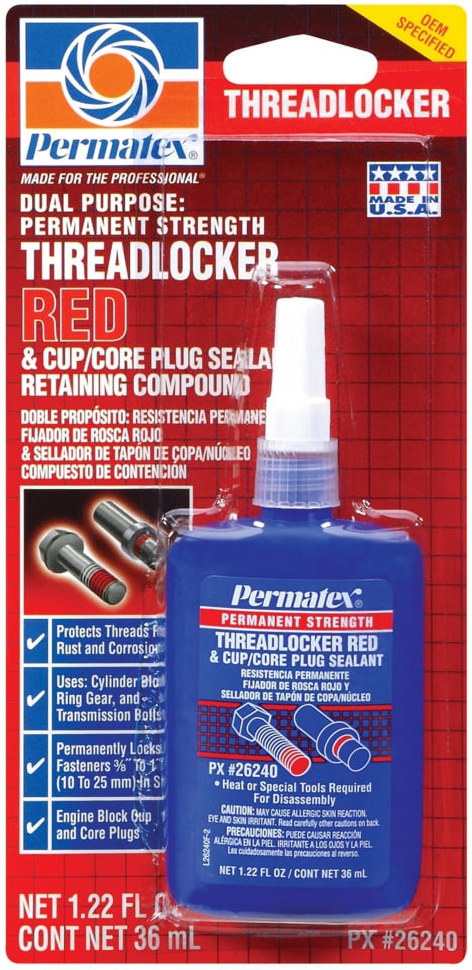 26240 36 ml Permanent Strength Threadlocker, Red