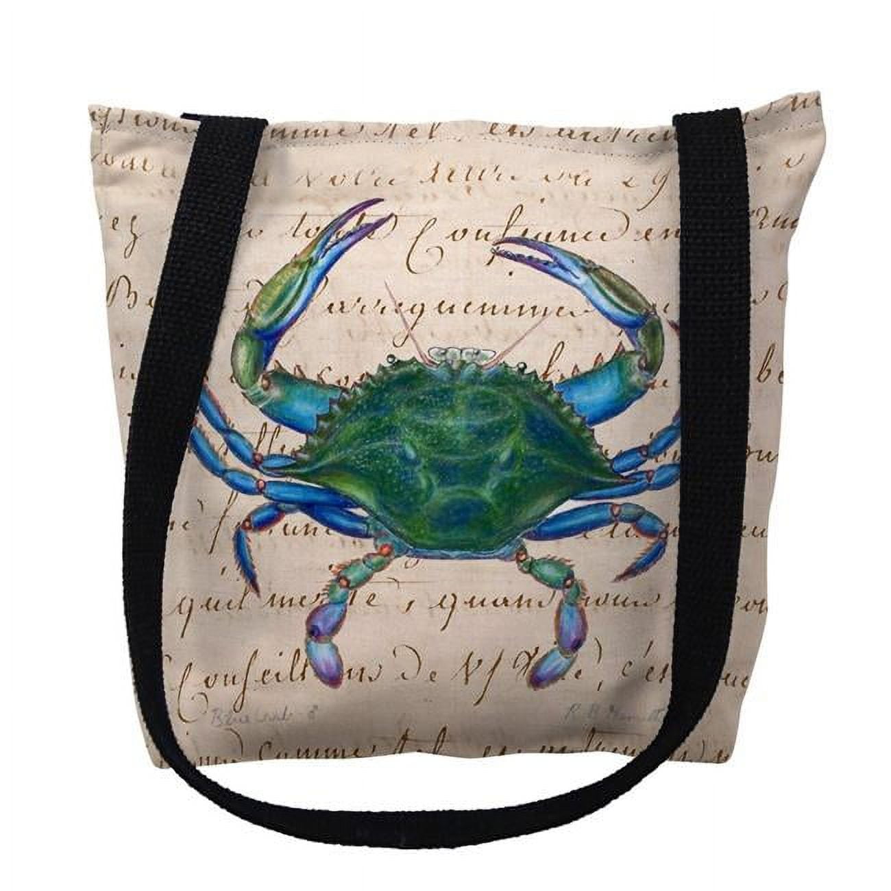 18 x 18 in. Male Blue Crab Beige Script Tote Bag - Large