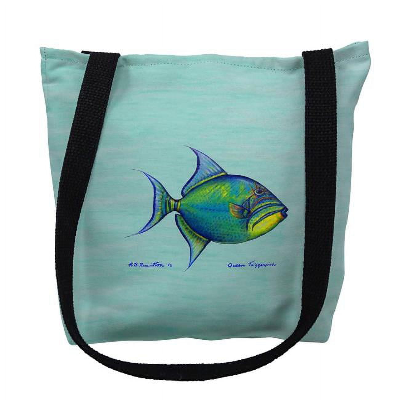 18 x 18 in. Trigger Fish on Aqua Tote Bag - Large
