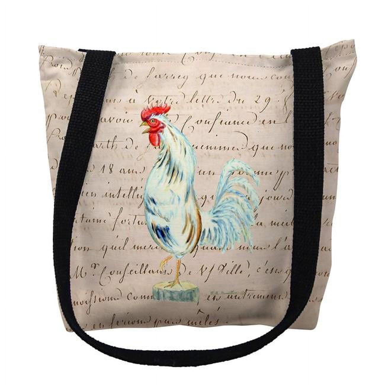 18 x 18 in. White Rooster Beige Script Tote Bag - Large