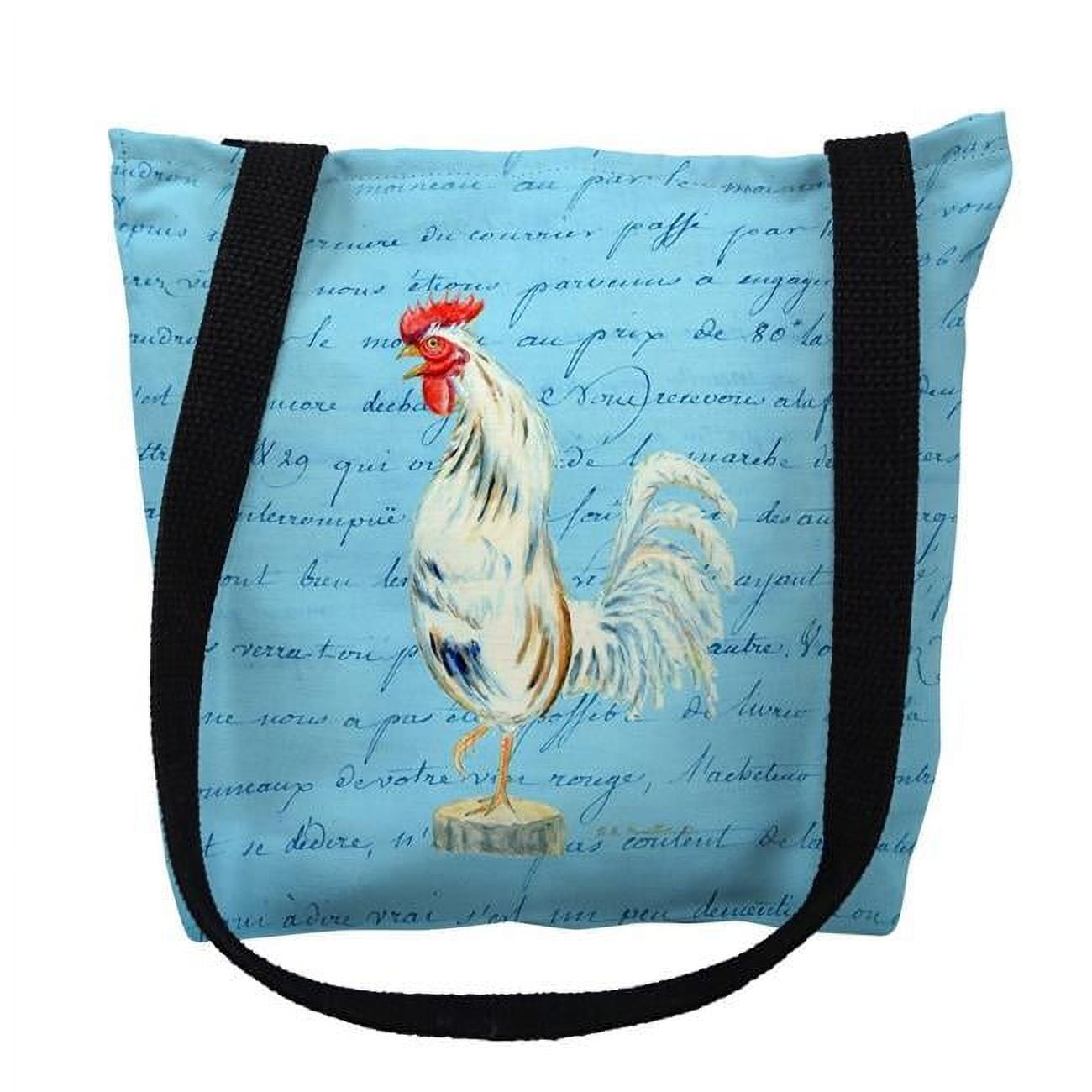 18 x 18 in. White Rooster Blue Script Tote Bag - Large