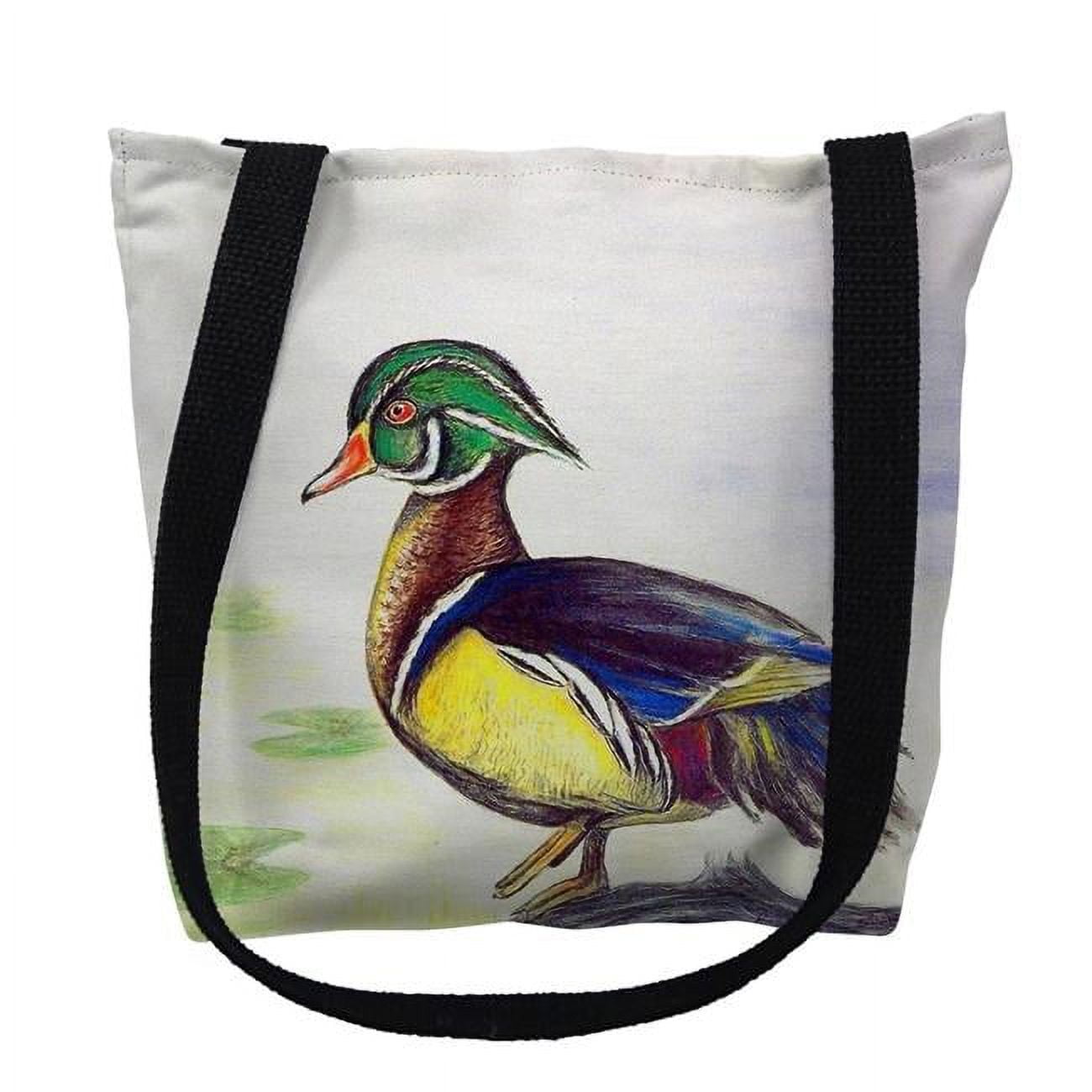 18 x 18 in. Male Wood Duck Beige Script Tote Bag - Large