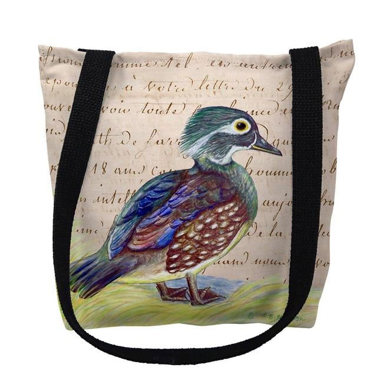 18 x 18 in. Female Wood Duck Beige Script Tote Bag - Large