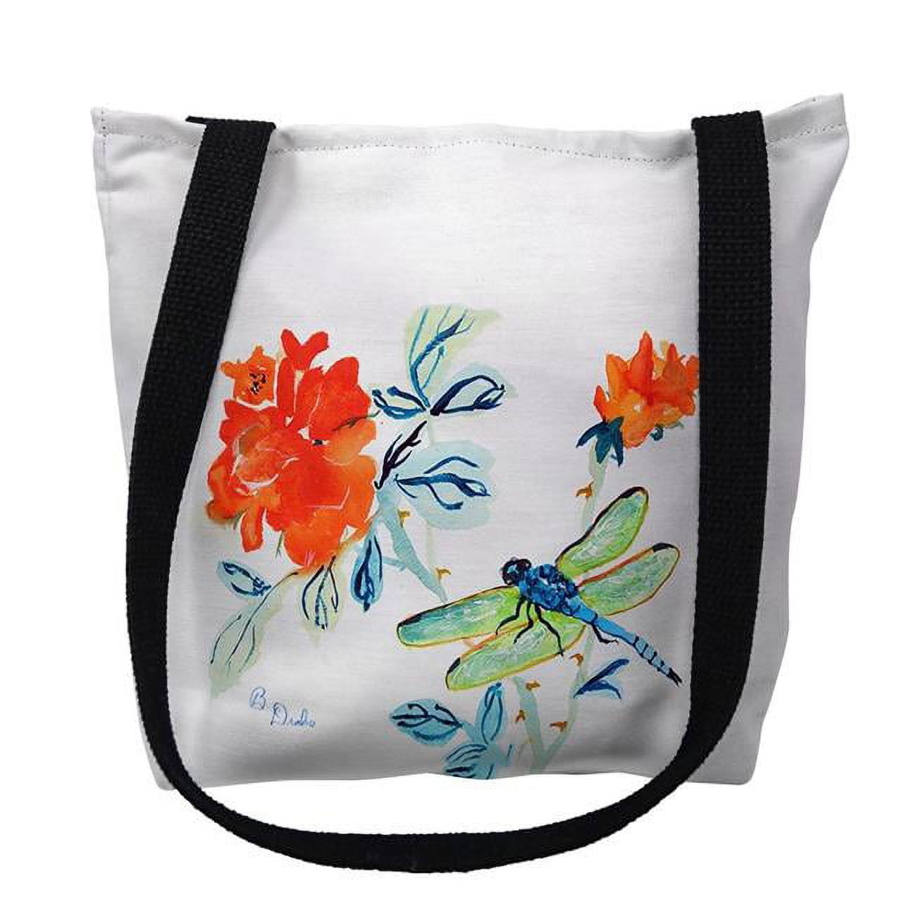 18 x 18 in. Dragonfly & Red Flower Tote Bag - Large