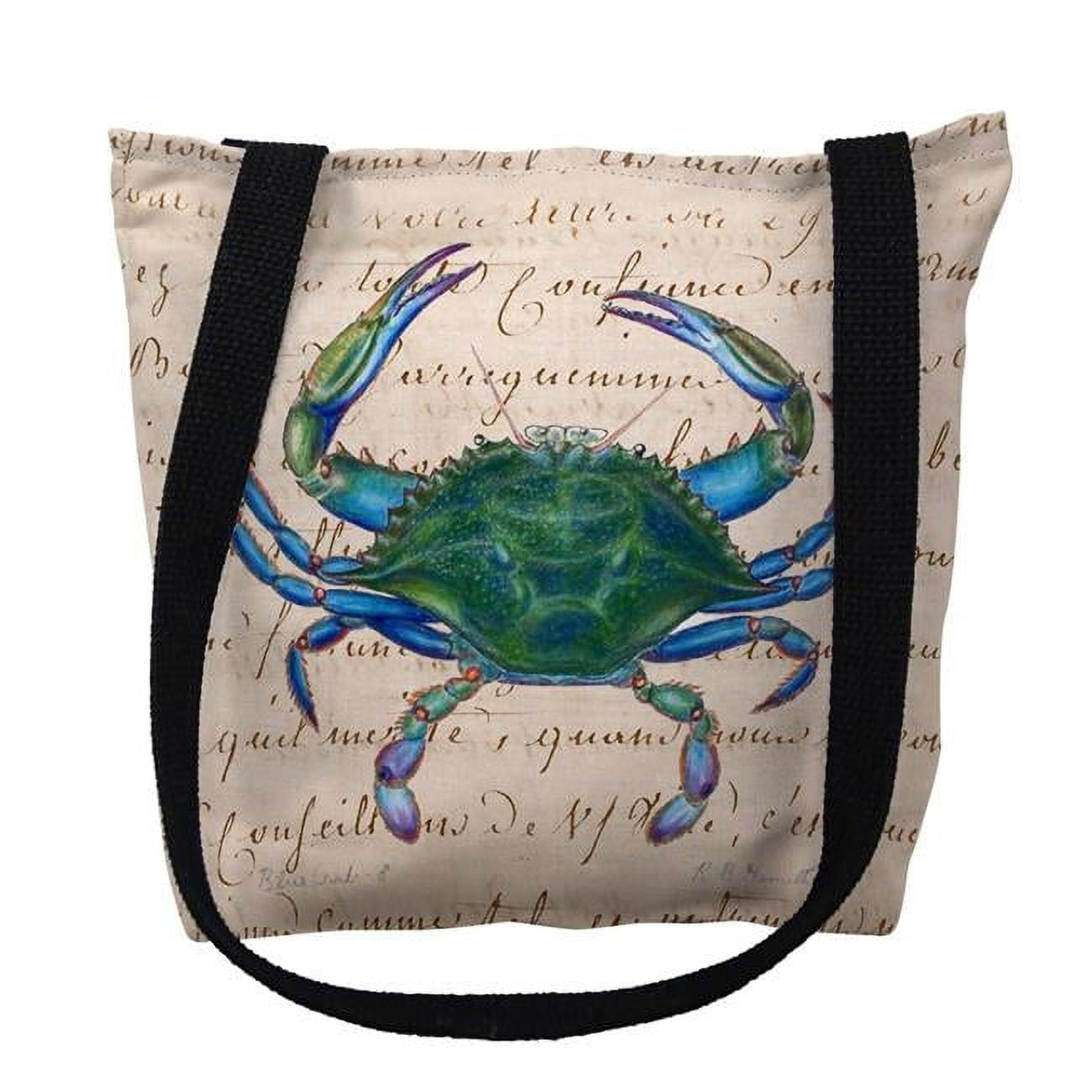 13 x 13 in. Male Blue Crab Beige Script Tote Bag - Small