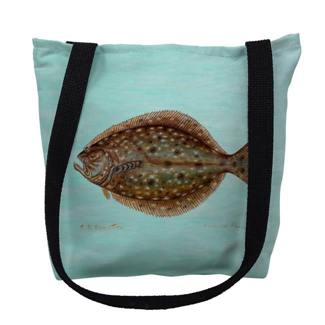 13 x 13 in. Flounder on Aqua Left Tote Bag - Small