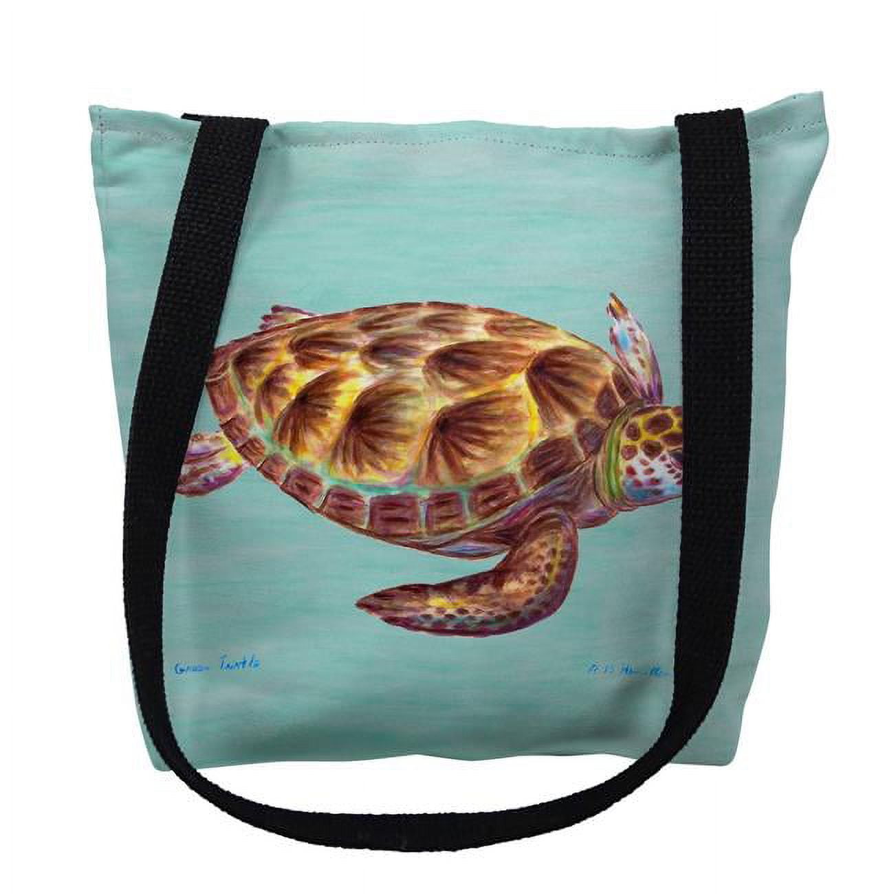 TY044CS 13 x 13 in. Green Sea Turtle on Aqua Tote Bag - Small