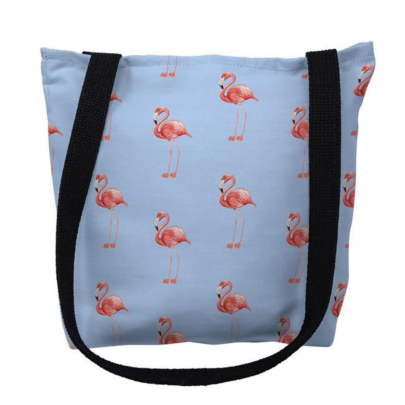 13 x 13 in. Flamingo Tiled Light Blue Background Tote Bag - Small