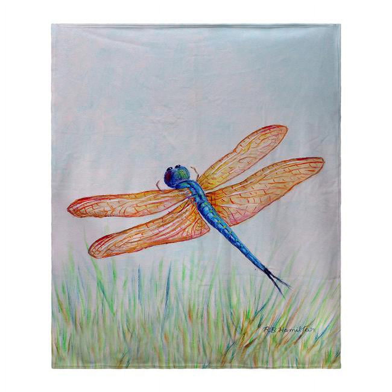 Picture of Betsydrake BK1045 50 x 60 in. Amber & Blue Dragonfly Fleece Blanket