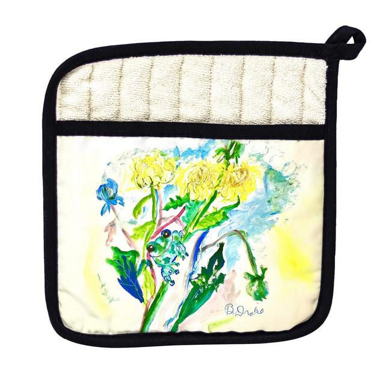 Picture of Betsy Drake PT1386 Frog & Flowers Pot Holder