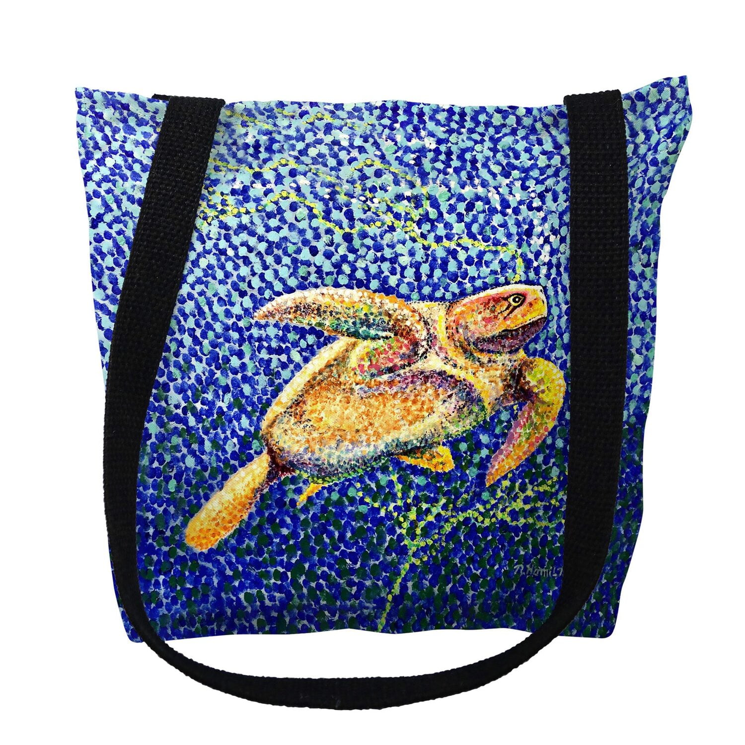 16 x 16 in. Pointillist Sea Turtle II Tote Bag - Medium