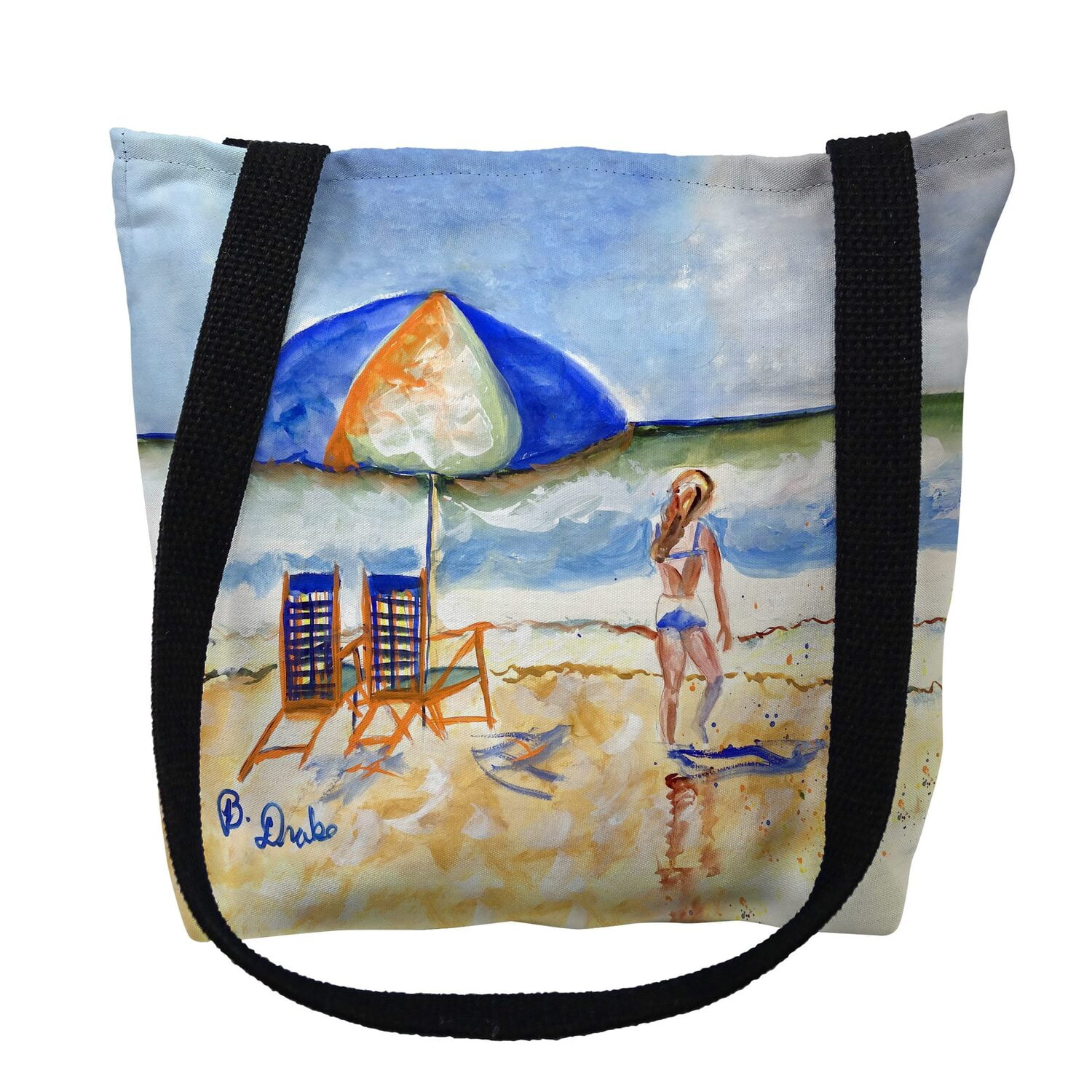 16 x 16 in. Beach Chairs & Girl Tote Bag - Medium