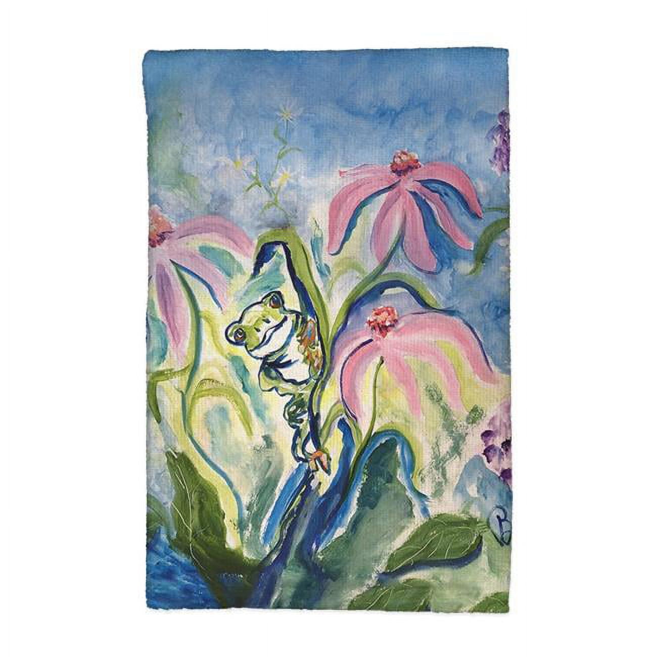 Picture of Betsy Drake KT1424 16 x 25 in. Frog & Pink Flowers Kitchen Towel