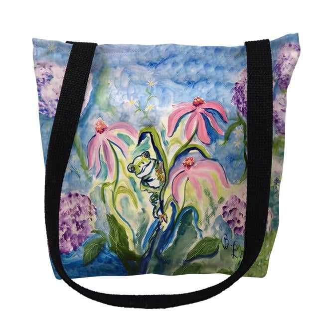 18 x 18 in. Frog & Pink Flowers Tote Bag - Large