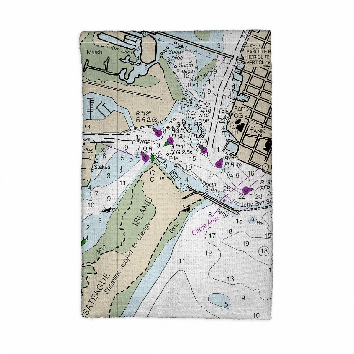 Picture of Betsy Drake KT12211OC Ocean City Inlet, VA Nautical Map Kitchen Towel - 16 x 25 in.