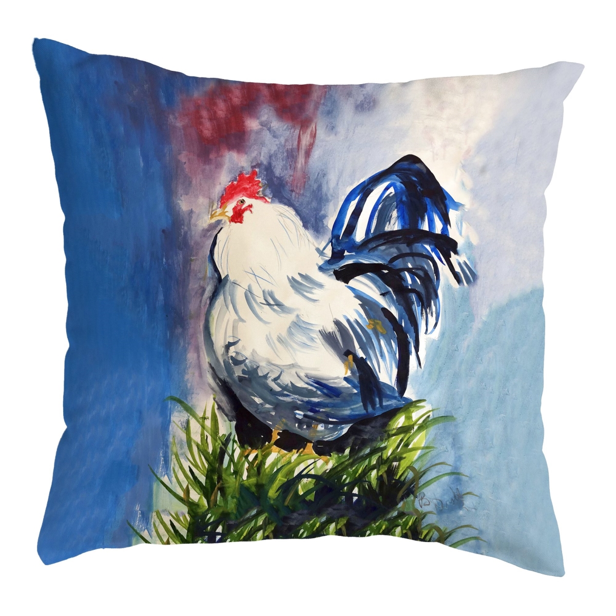 KS1330 Blue & White Rooster Small Noncorded Pillow - 12 x 12 in.