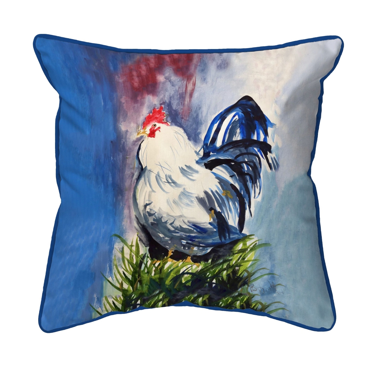 ZP1330 Blue & White Rooster Extra Large Zippered Pillow - 22 x 22 in.