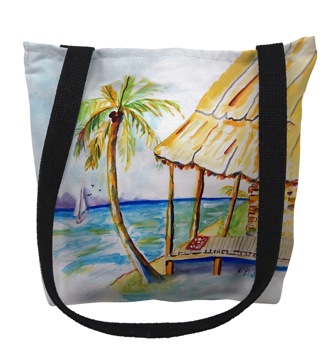 TY1530M Palms & Hut Medium Tote Bag - 16 x 16 in.