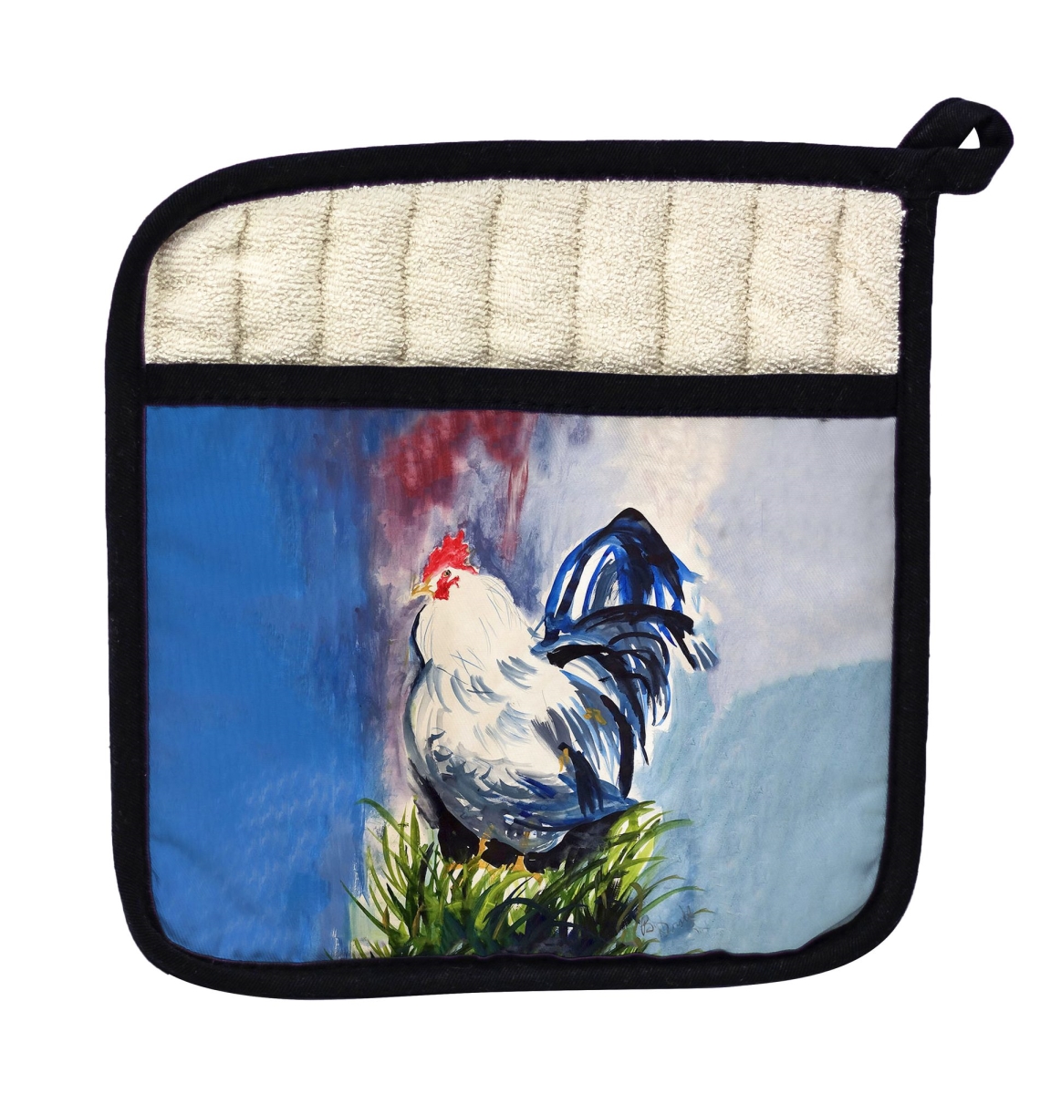 Picture of Betsy Drake PT1330 Blue & White Rooster Pot Holder