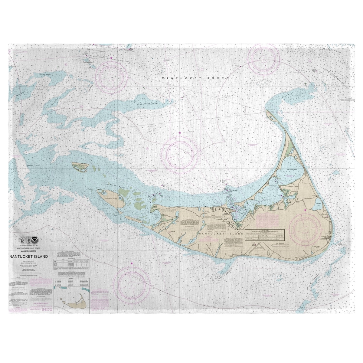 Picture of Betsy Drake PM13241NI Nantucket Island, MA Nautical Map Place Mat - 14 x 18 in. - Set of 4