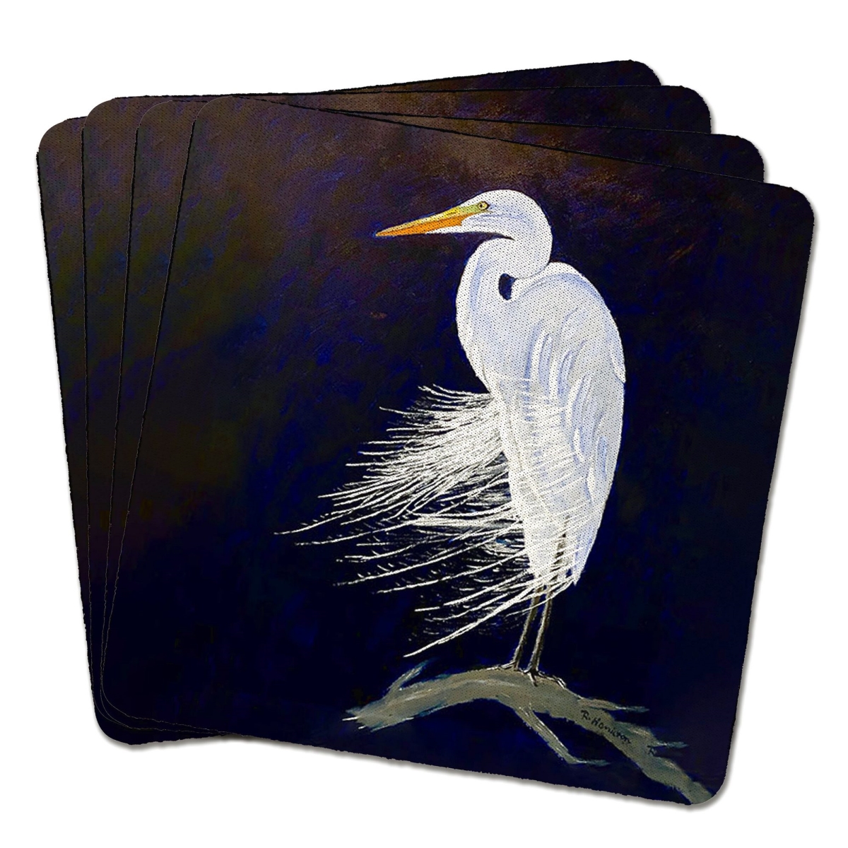 Picture of Betsy Drake CT1476 Egret Feathers Coaster - Set of 4