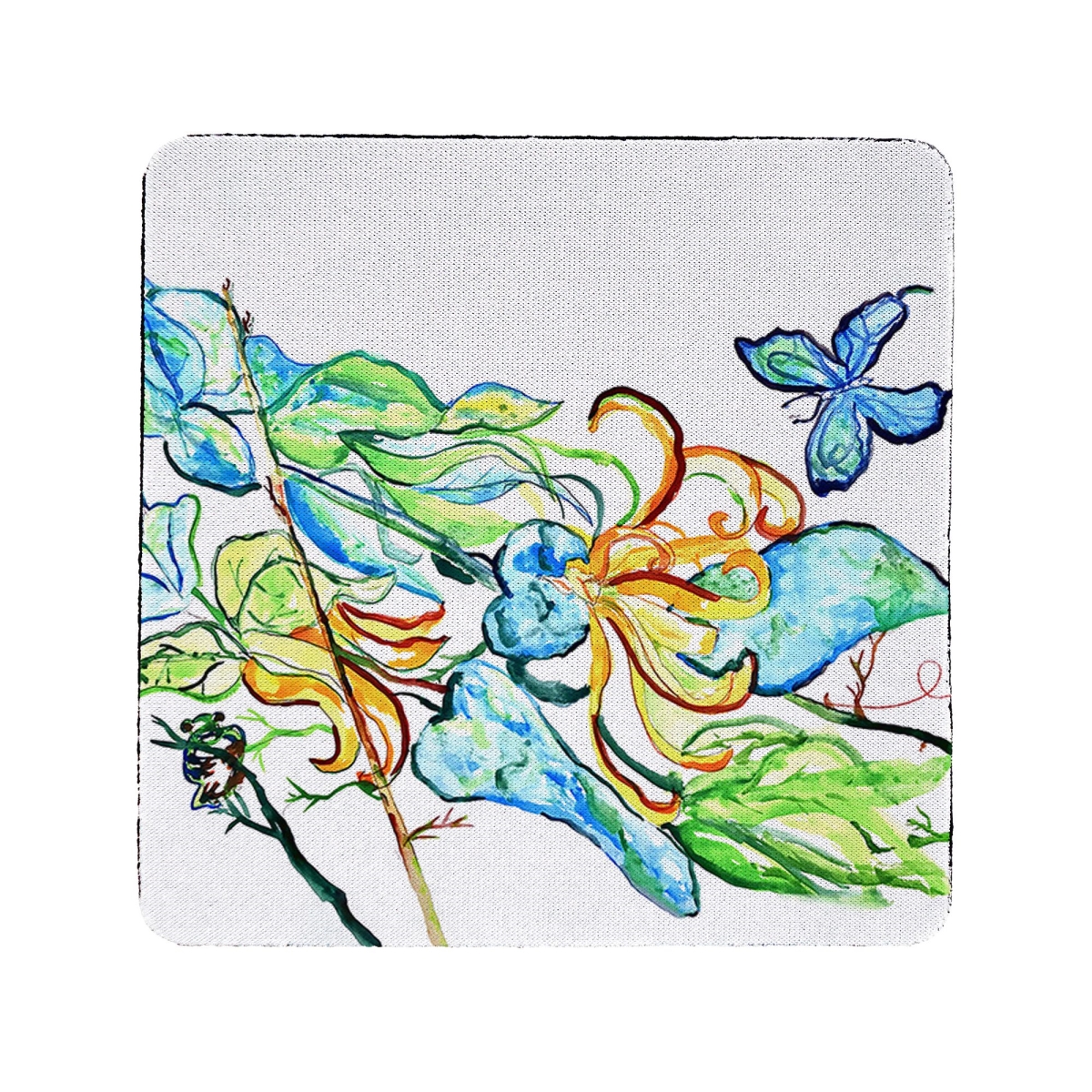 Picture of Betsy Drake CT1486 Blue Butterfly & Floral Coaster - Set of 4