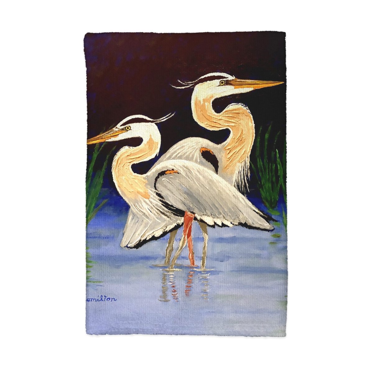 Picture of Betsy Drake KT1501 Two Blue Herons Kitchen Towel - 16 x 25 in.