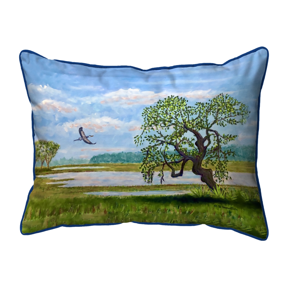 Blue Heron Over Marsh Large Indoor & Outdoor Pillow - 16 x 20 in.