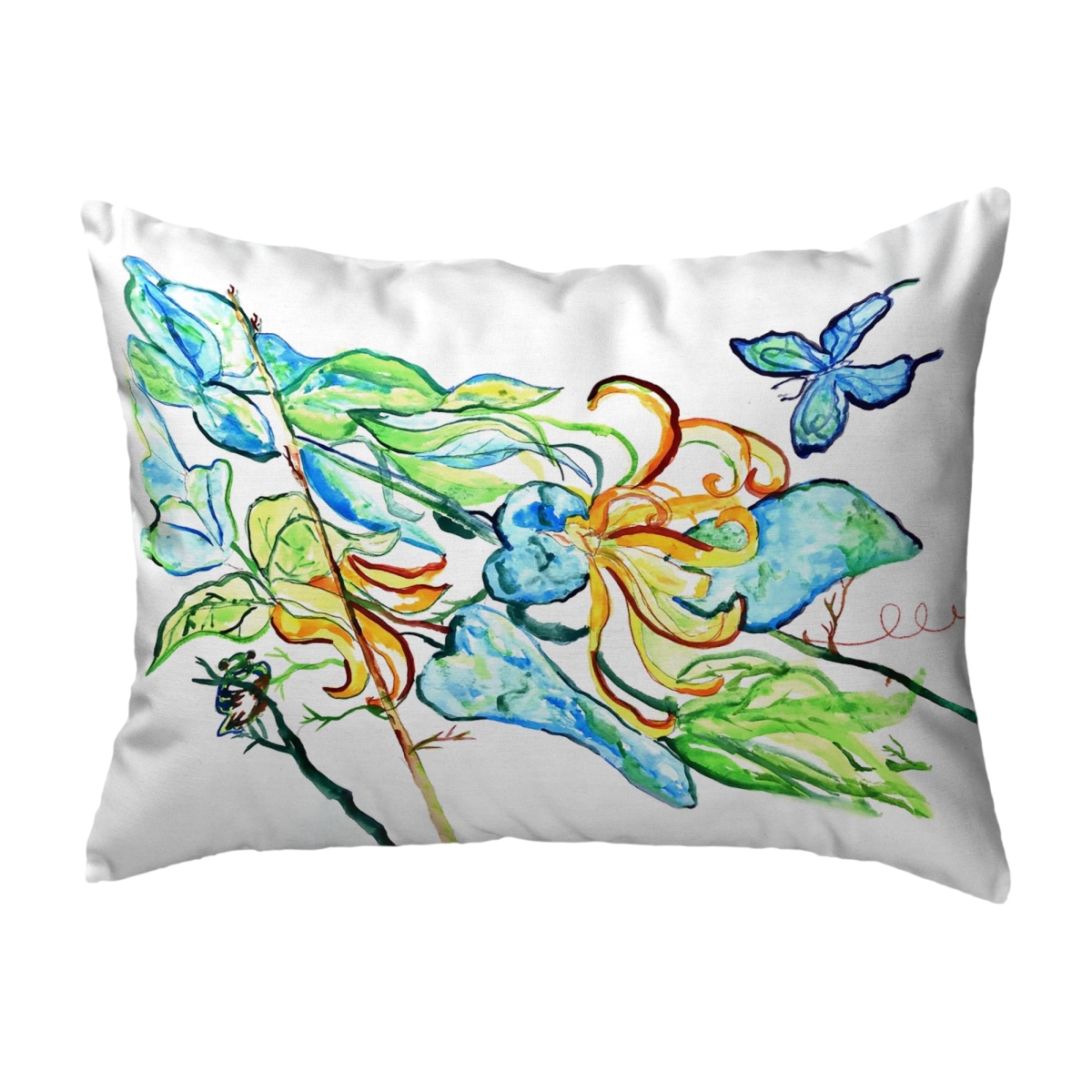 Blue Butterfly & Floral No Cord Pillow - 16 x 20 in.