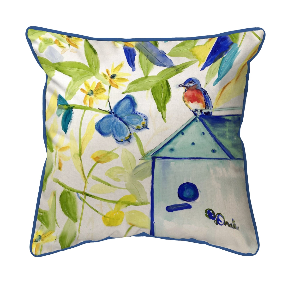 ZP1298 22 x 22 in. Blue Bird House Extra Large Zippered Pillow