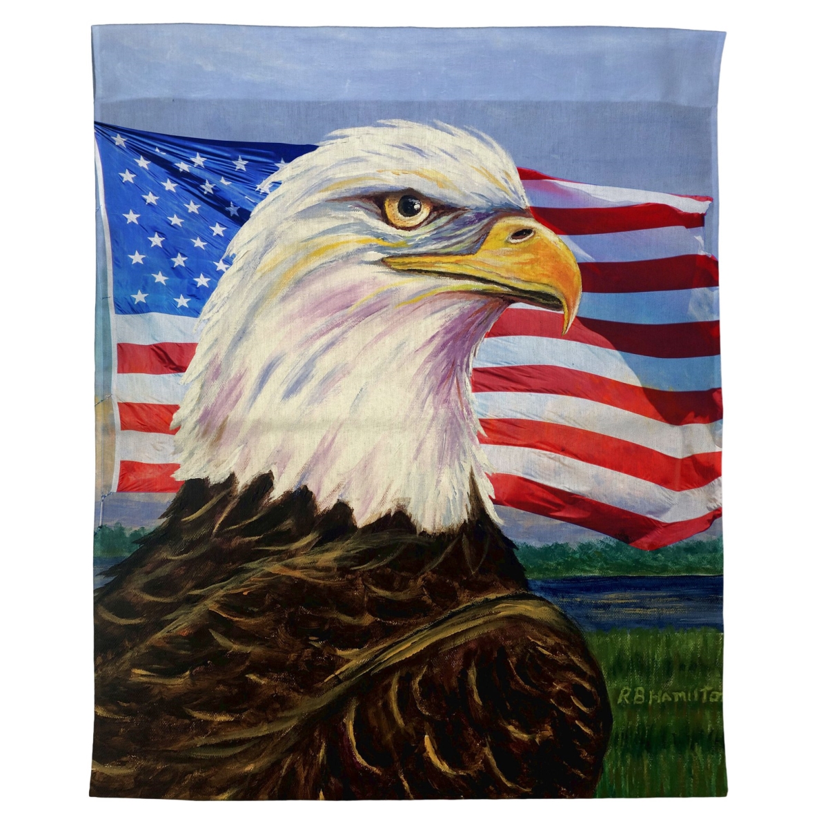 TP1397 24 x 30 in. Eagle & US Flag Outdoor Wall Hanging