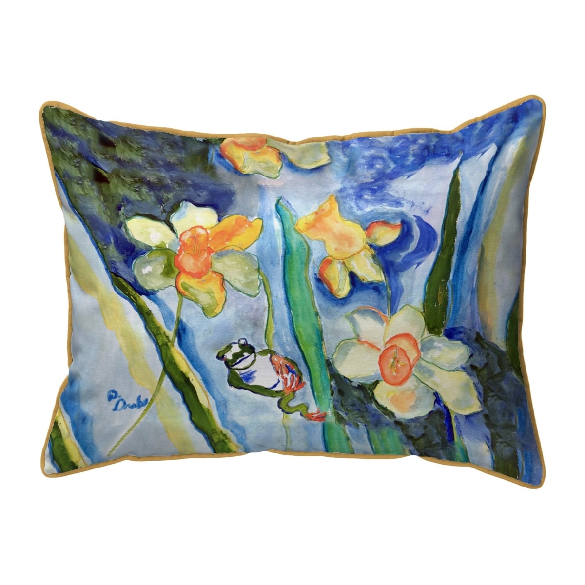 ZP1489 20 x 24 in. Daffodils & Frog Extra Large Zippered Pillow
