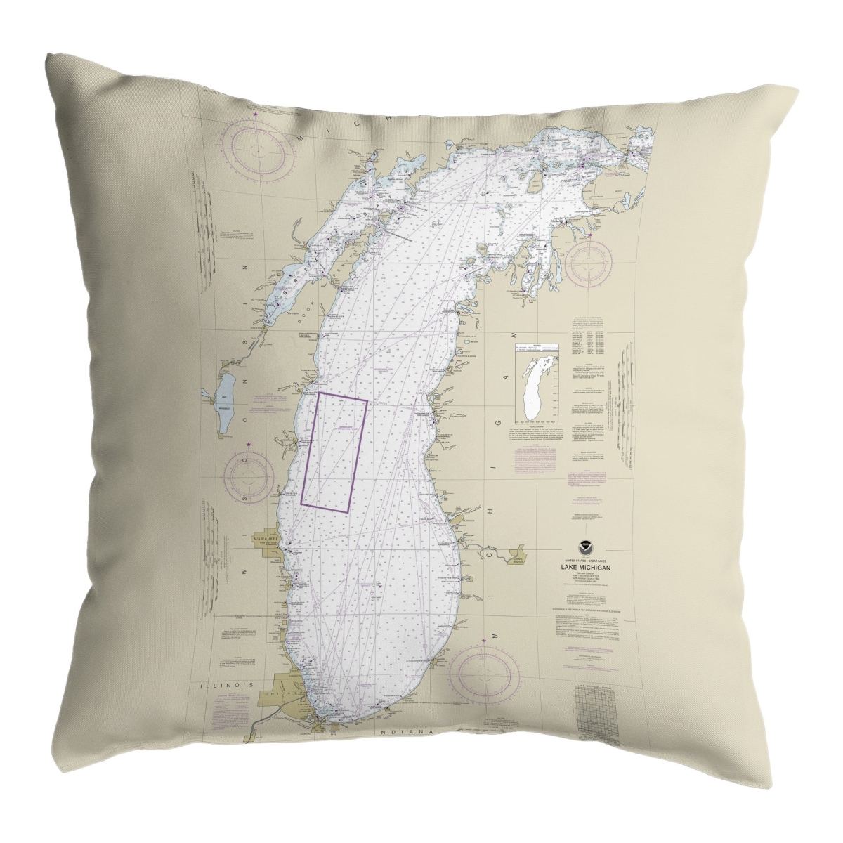 NC14901 18 x 18 in. Lake Michigan, MI Nautical Map No Cord Pillow -  Betsy Drake