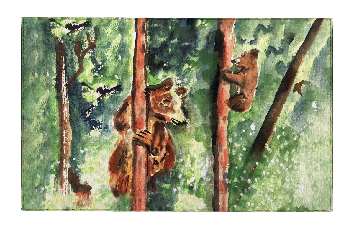 Picture of Betsy Drake Interiors DR1595 Bear & Cub Climbing Indoor Dornier Area Rug 20x32