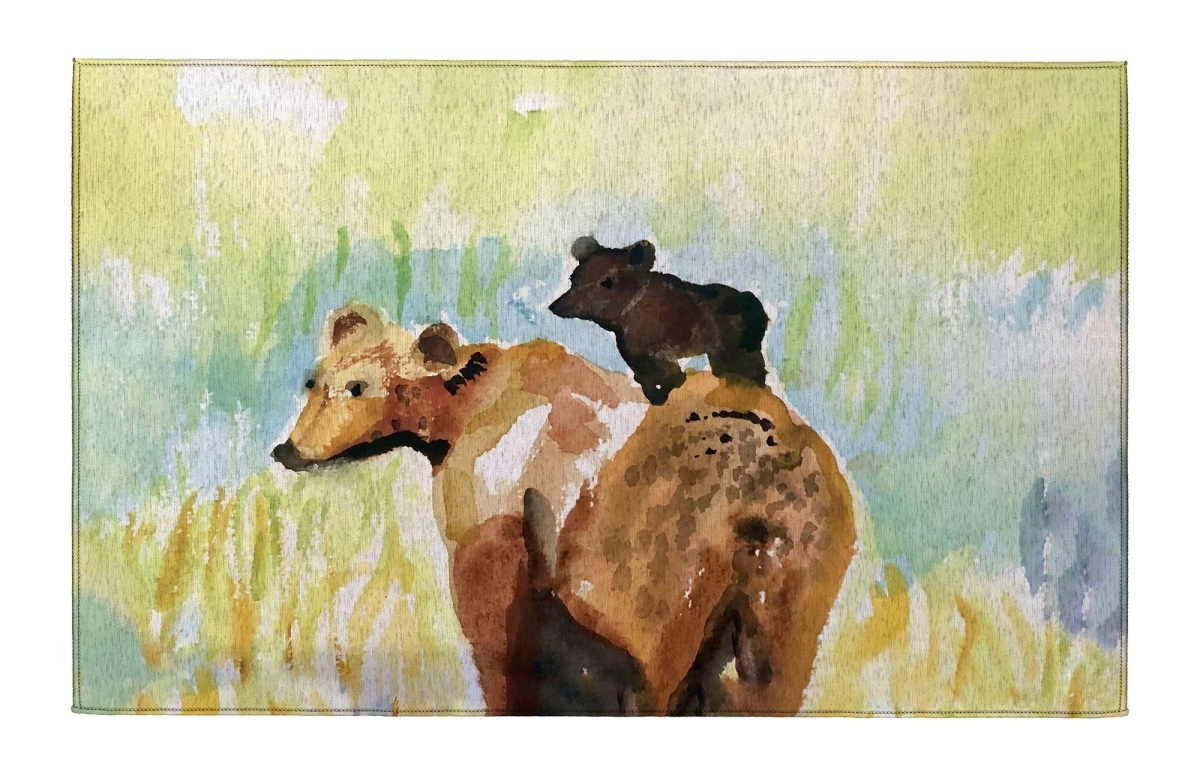 Picture of Betsy Drake Interiors DR1586 Bear & Cub Riding Indoor Dornier Area Rug 20x32