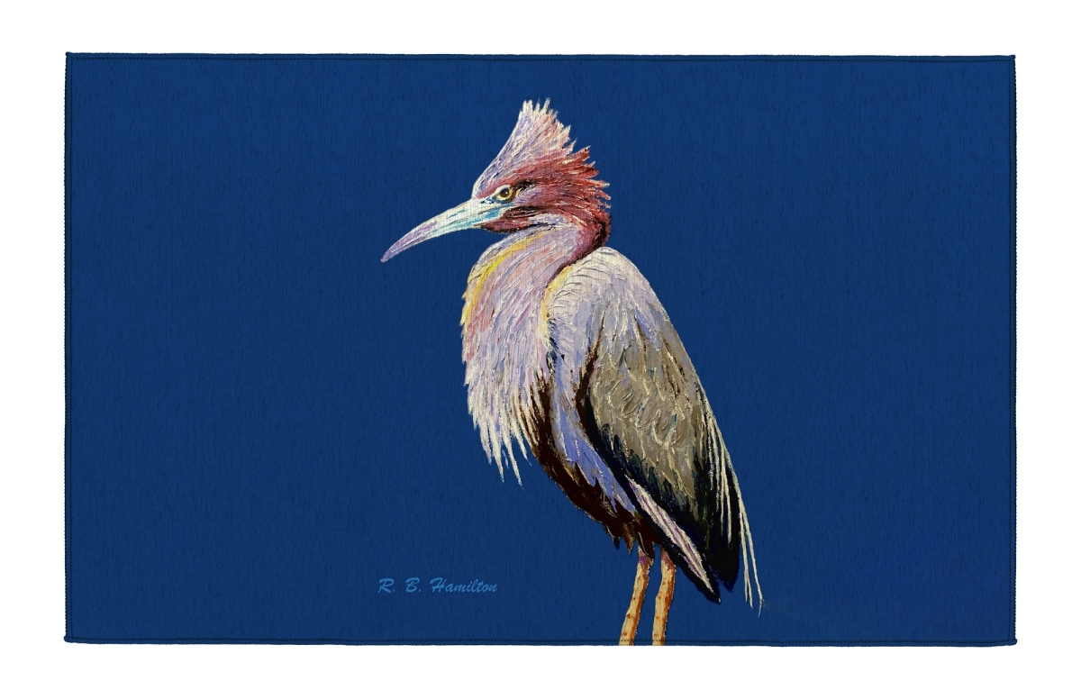 Picture of Betsy Drake Interiors DR1579 Little Blue Heron on Blue Indoor Dornier Area Rug 20x32