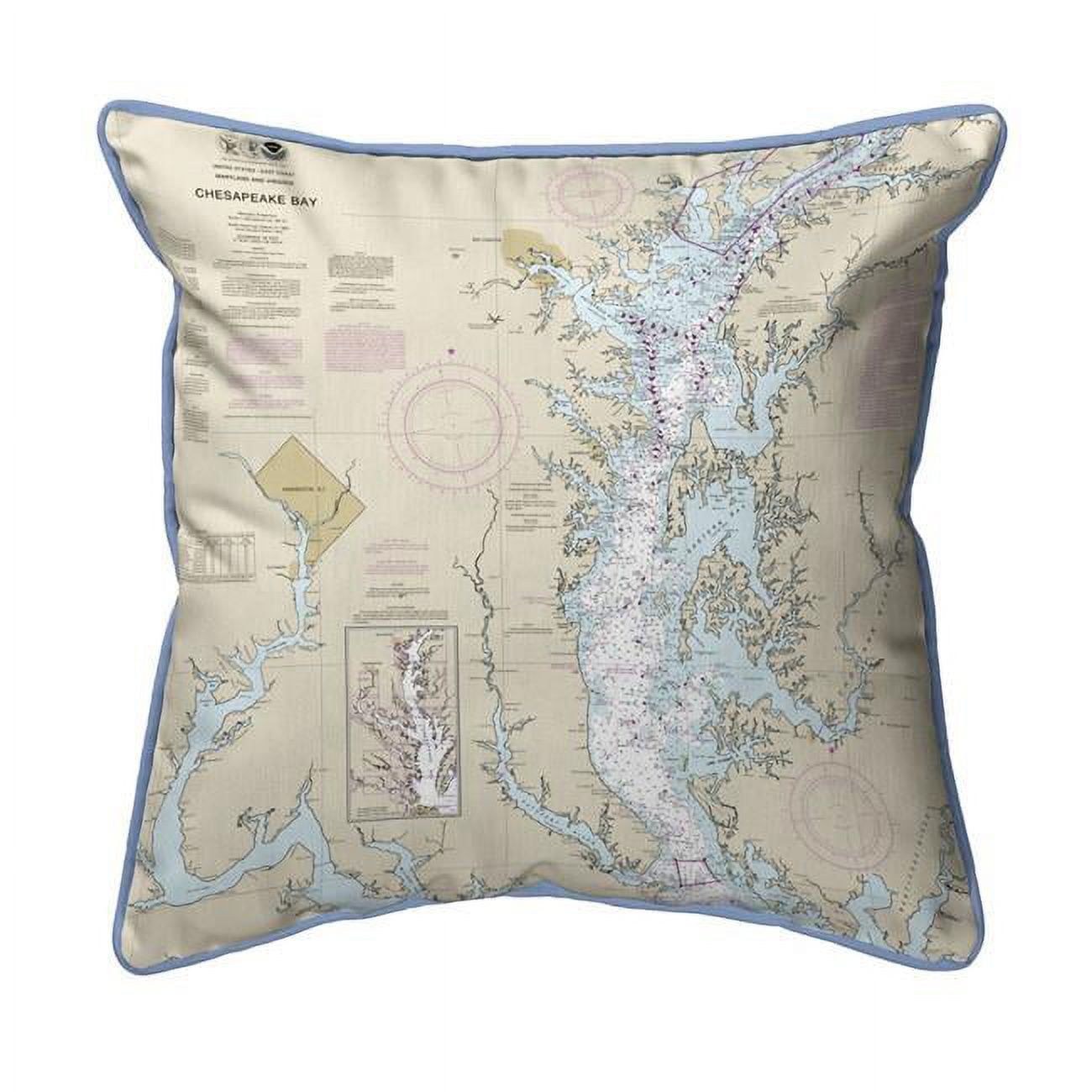 Chesapeake Bay - Rock Hall, MD & VA Nautical Map Extra Large Zippered Indoor & Outdoor Pillow - 22 x 22 in.
