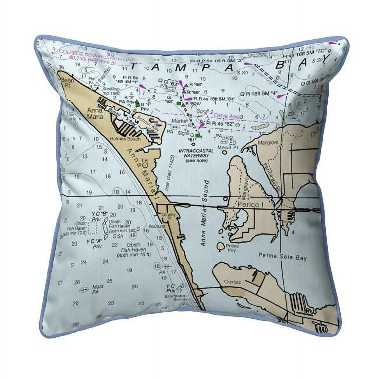 Anna Maria Island, FL Nautical Map Extra Large Zippered Indoor & Outdoor Pillow - 22 x 22 in.