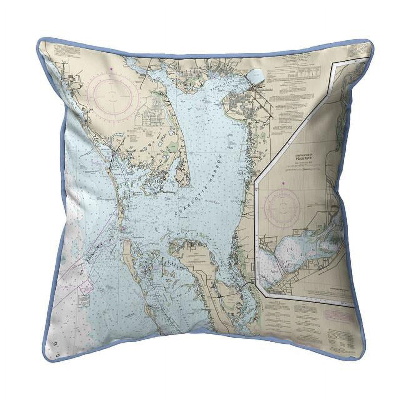 Charlotte Harbor, FL Nautical Map Extra Large Zippered Indoor & Outdoor Pillow - 22 x 22 in.
