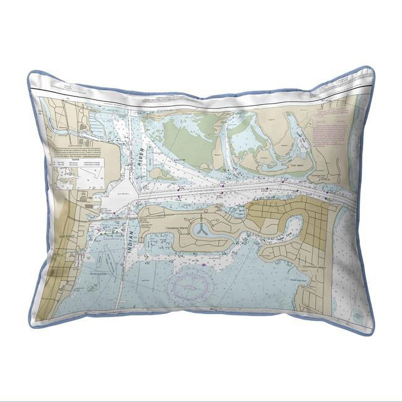 Fort Pierce Harbor, FL Nautical Map Extra Large Zippered Indoor & Outdoor Pillow - 20 x 24 in.