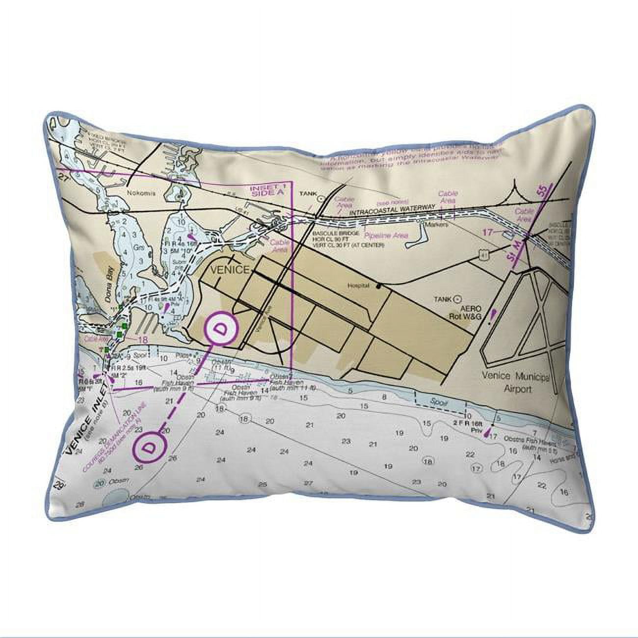 Venice Inlet, FL Nautical Map Extra Large Zippered Indoor & Outdoor Pillow - 20 x 24 in.