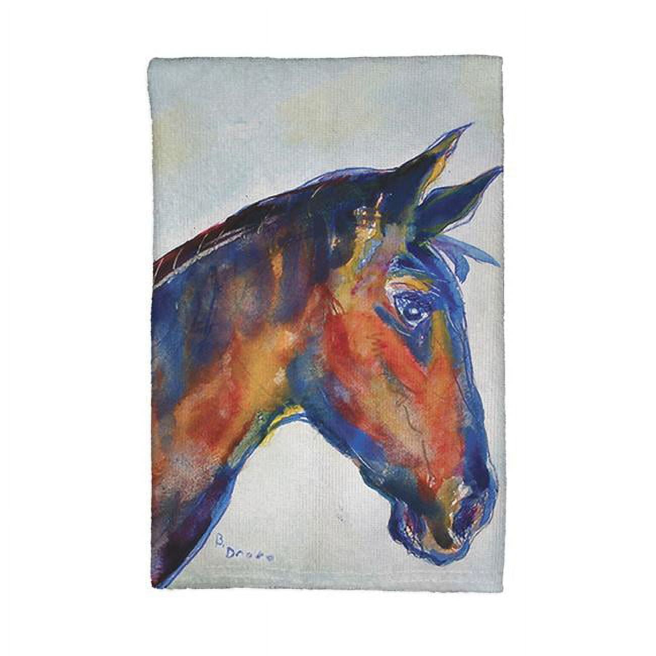 Picture of Betsy Drake KT090 Blue Horse Kitchen Towel
