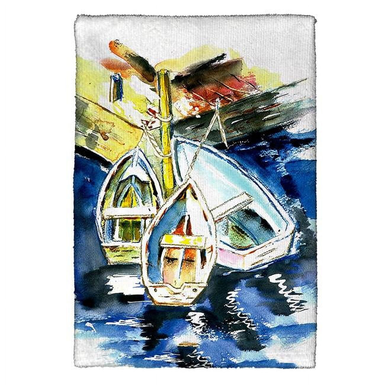 Picture of Betsy Drake KT226 Three Row Boats Kitchen Towel