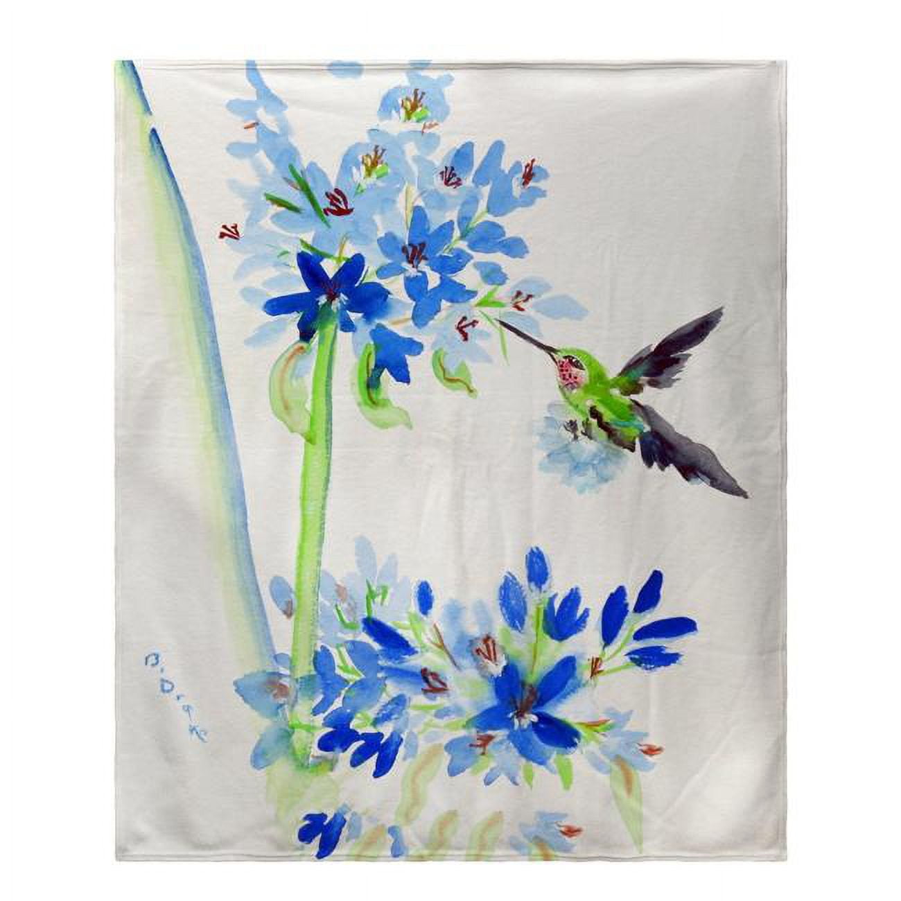 Picture of Betsy Drake BK808 Hummingbird & Blue Flower Fleece Throw