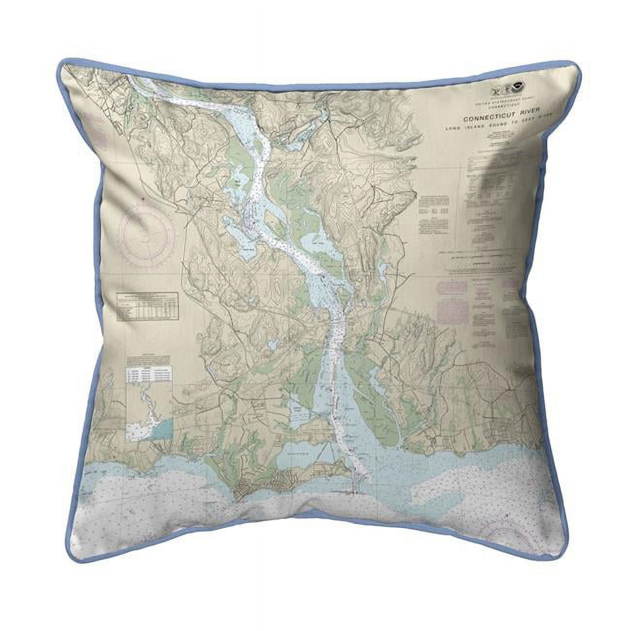ZP12375 22 x 22 in. Connecticut River, CT Nautical Map Extra Large Zippered Indoor & Outdoor Pillow