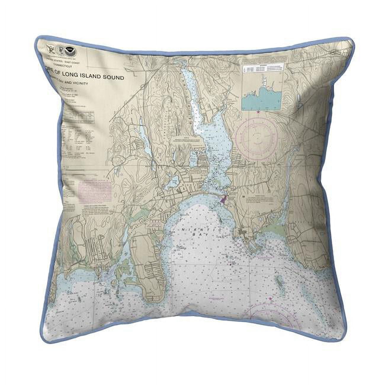 Picture of Betsy Drake HJ13211NB 18 x 18 in. North Shore Long Island to Niantic Bay&#44; CT Nautical Map Large Corded Indoor & Outdoor Pillow